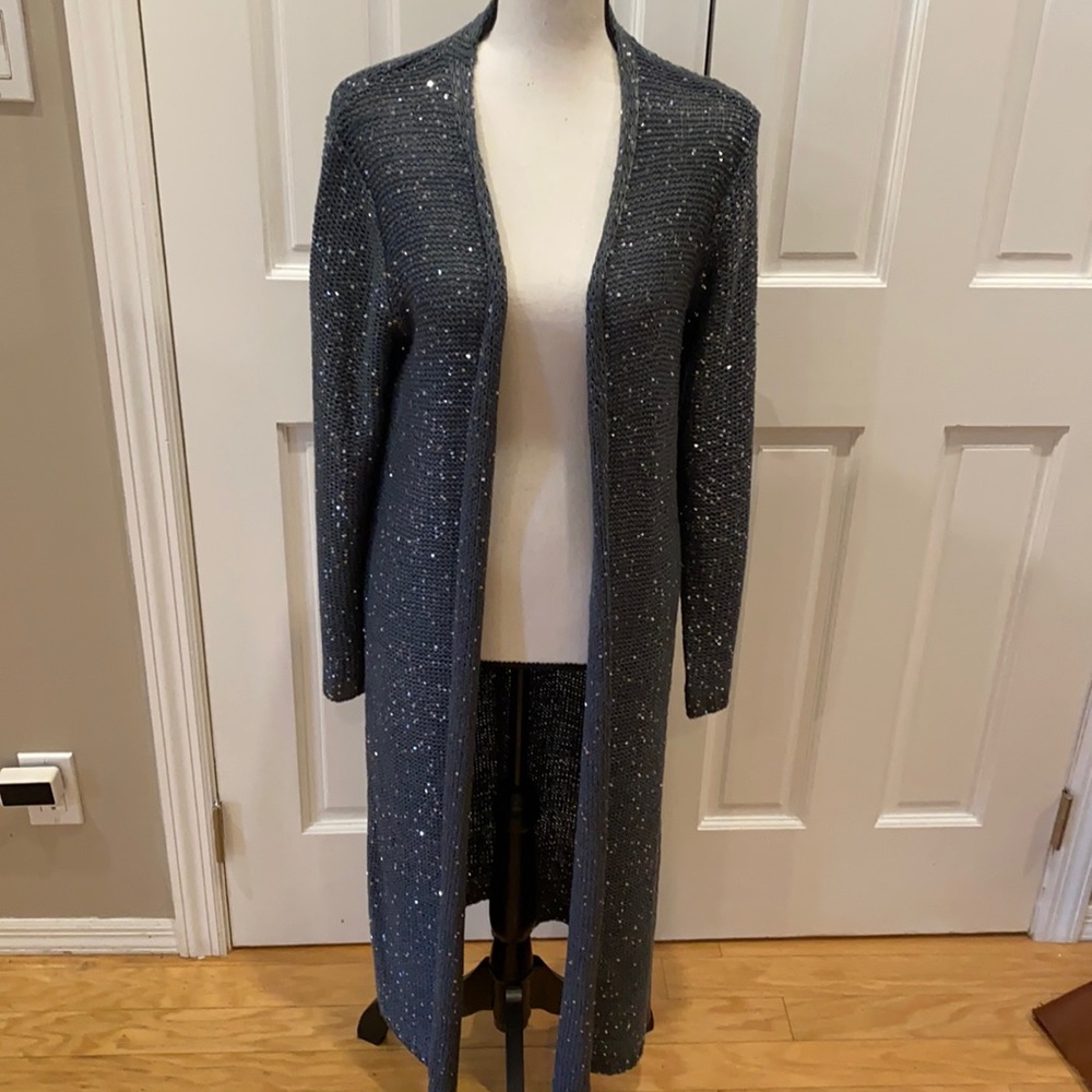 Rain and Rose Elegant Shimmering Charcoal Cardigan